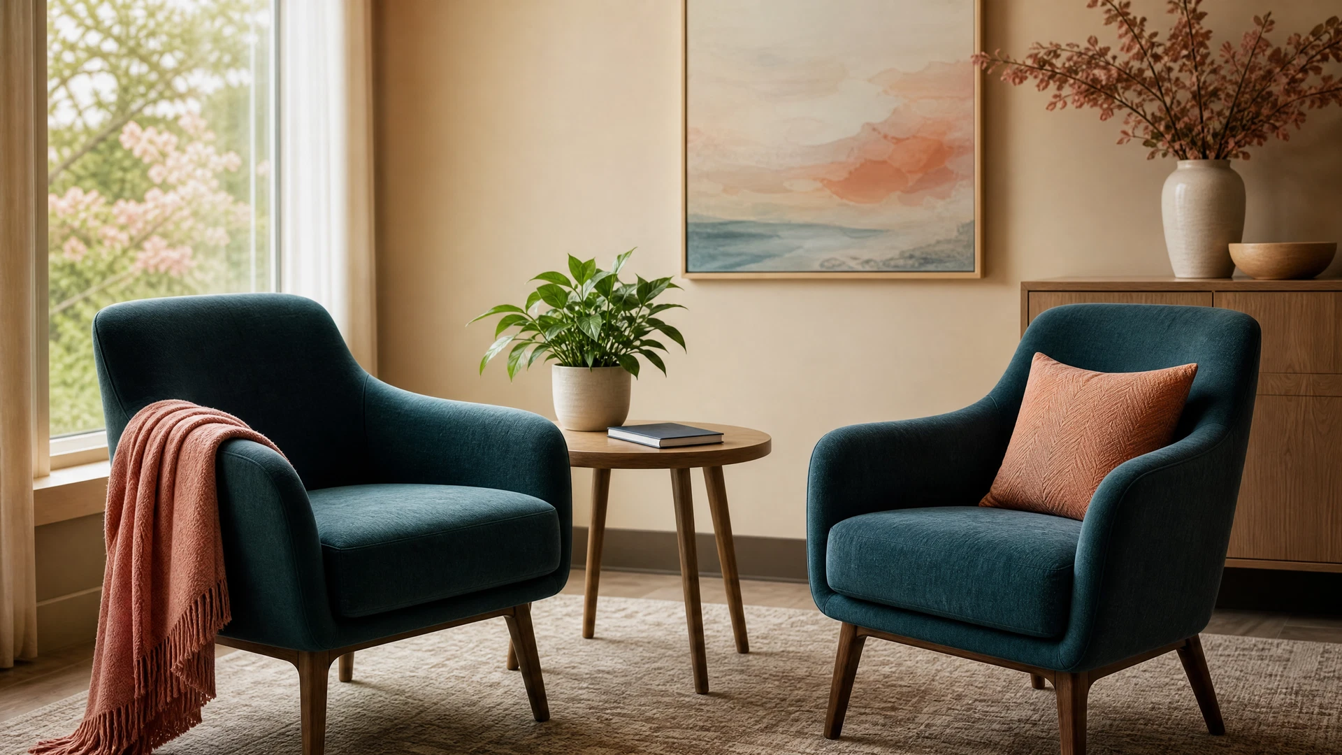 A comforting, well-lit consultation room with a neatly organized desk and a comfortable patient chair.