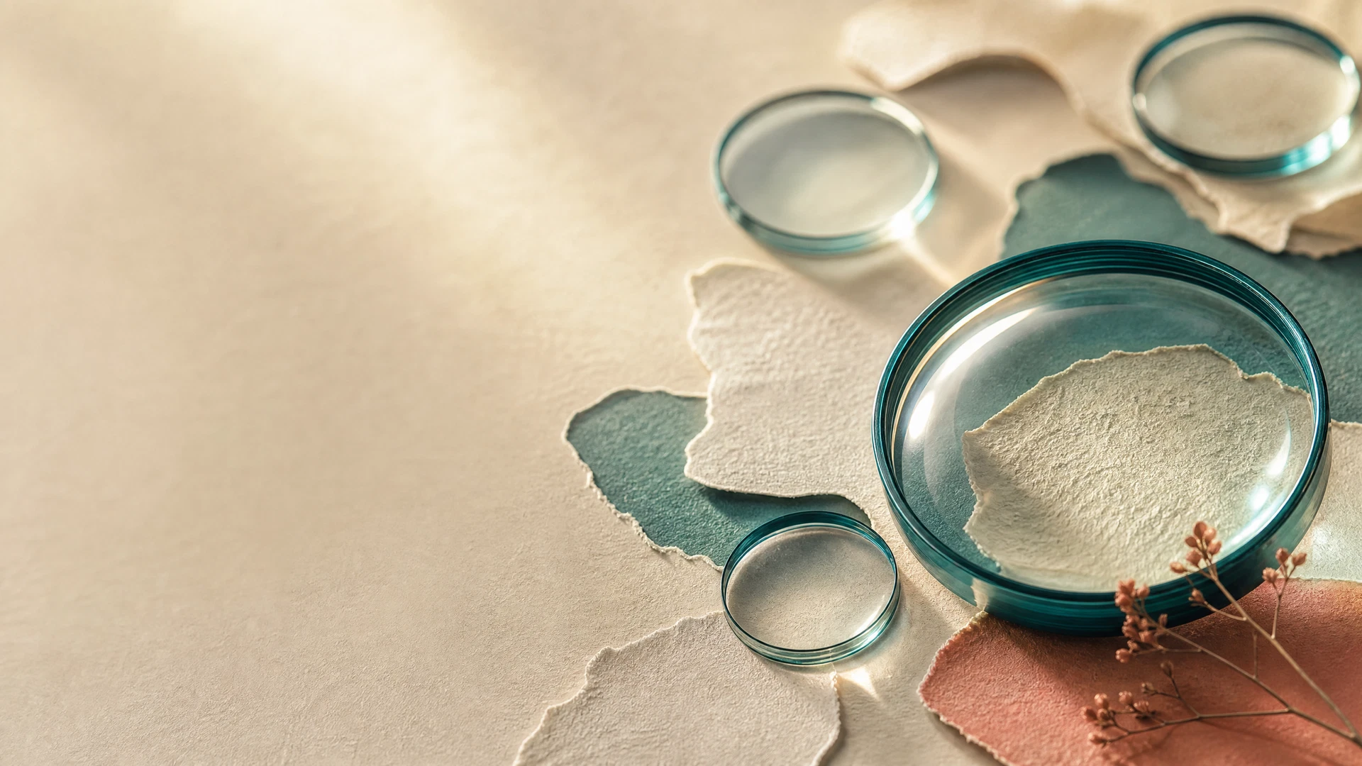 Abstract calm cream and deep teal composition suggesting focus and clarity.