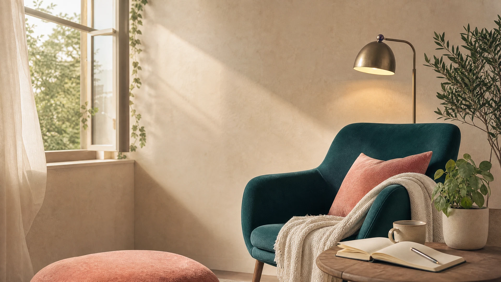 A serene composition featuring soft abstract shapes and natural light conveying a sense of mental balance.