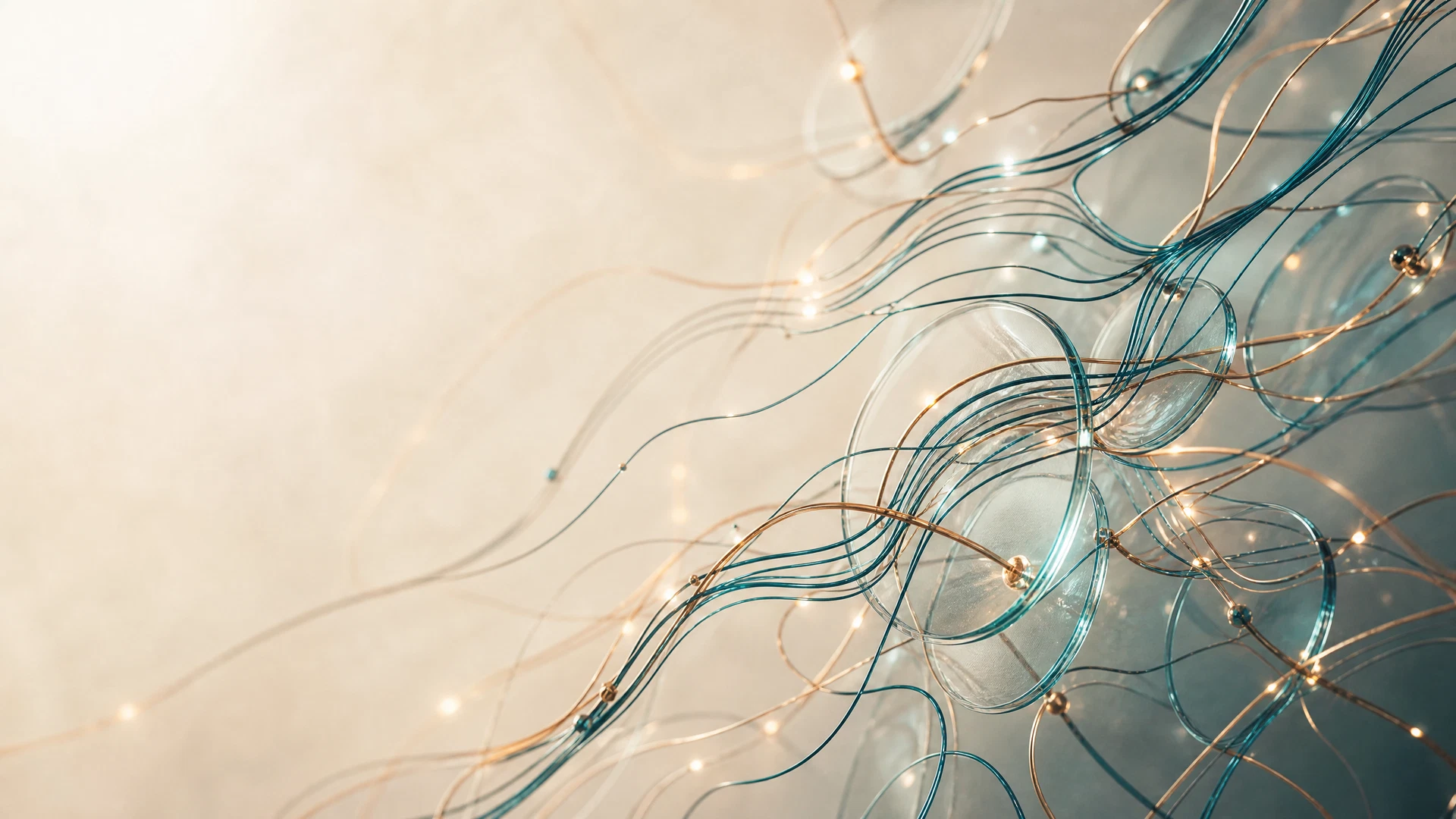 A calming abstract arrangement of soft intersecting lines and smooth pebble shapes in muted colors.