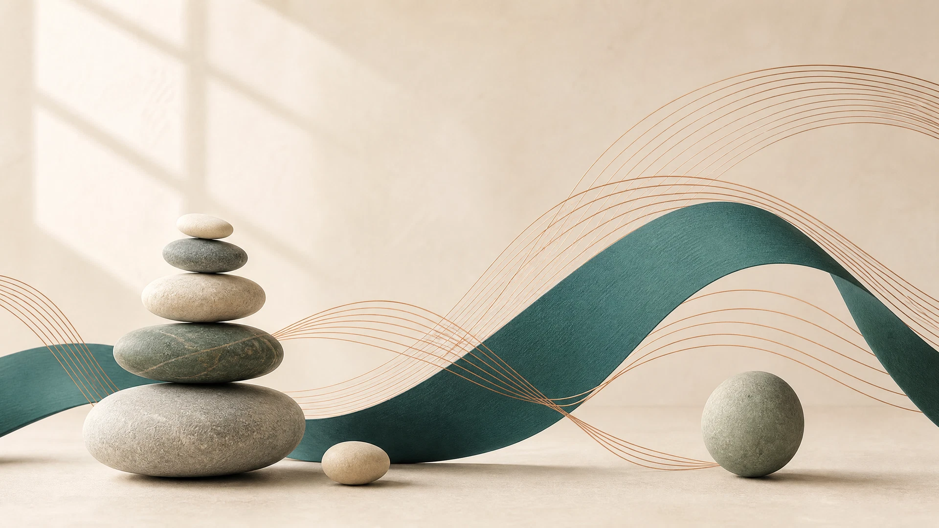 Abstract representation of neural connections in calm cream and deep teal tones.
