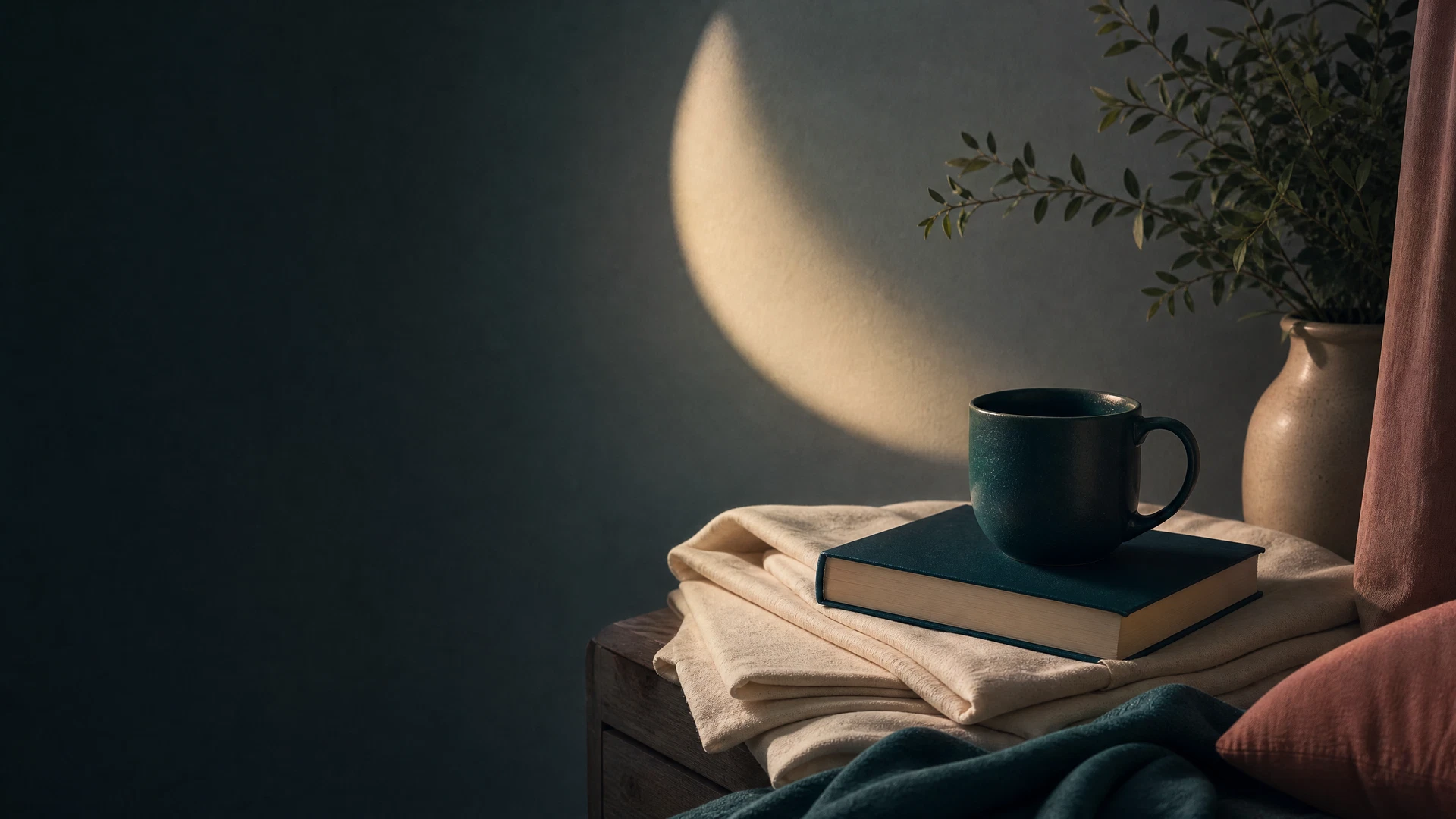 A calm and peaceful bedroom setting featuring a neatly made bed with soft lighting.