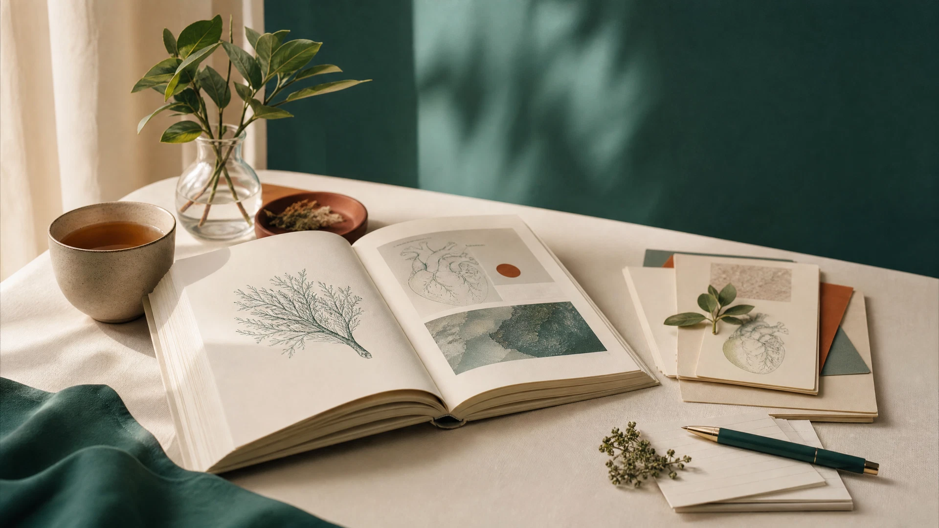 An open health journal with organized evidence notes on a calm reading desk